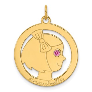 14k Yellow Gold Girls Silhouette with Birthstone Charm
