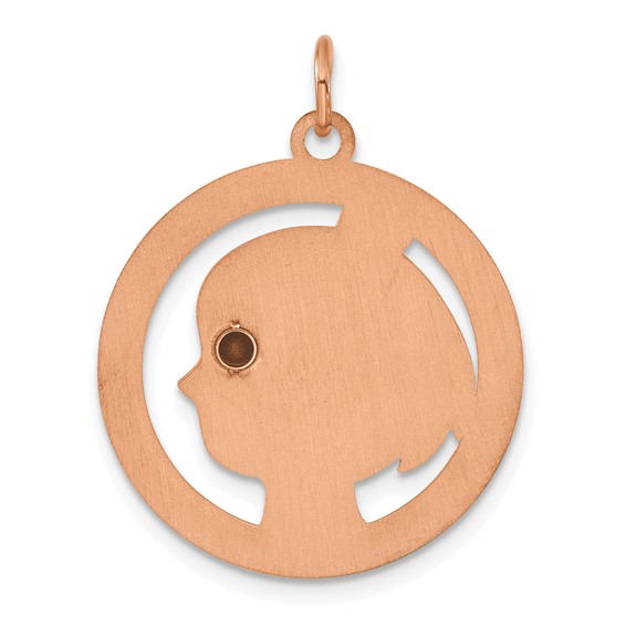 Sterling Silver/Rose-plated Girls Silhouette with Birthstone Charm