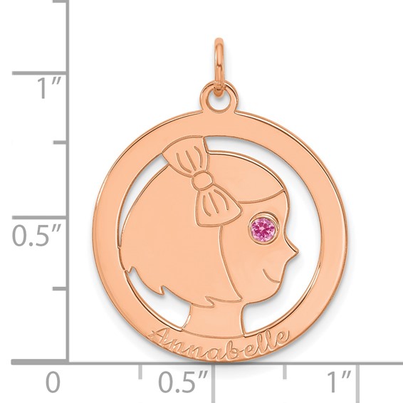 Sterling Silver/Rose-plated Girls Silhouette with Birthstone Charm