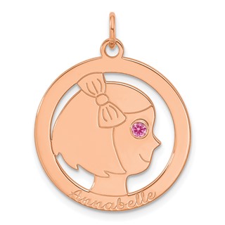 Sterling Silver/Rose-plated Girls Silhouette with Birthstone Charm