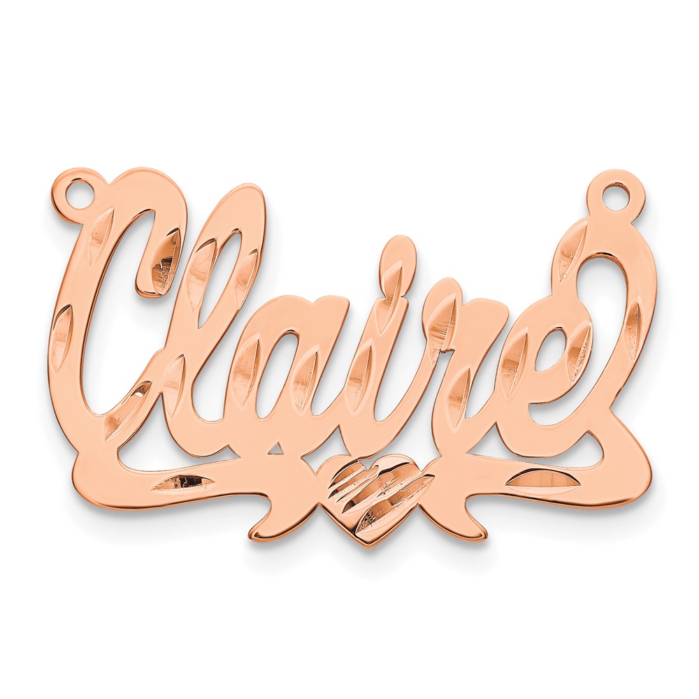 Sterling Silver/Rose-plated Diamond-cut Heart Name Plate