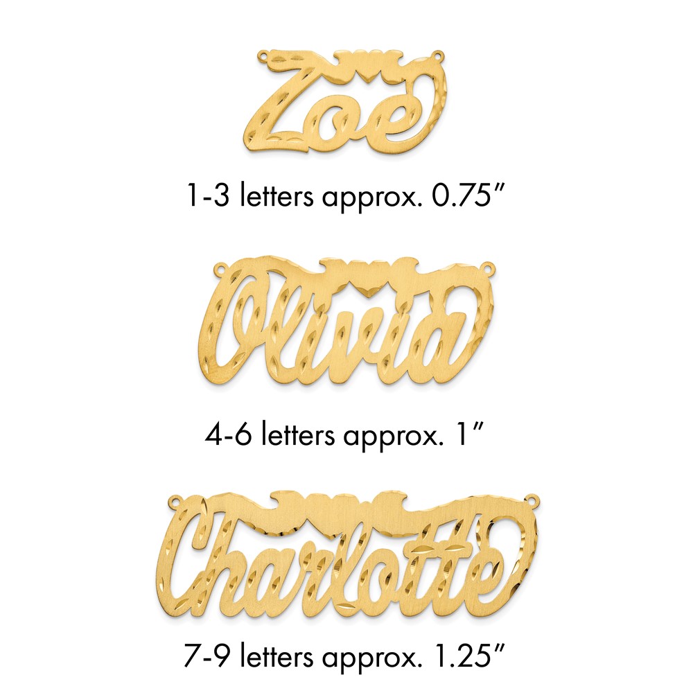 14K Yellow Gold Satin Diamond-cut Heart Name Plate