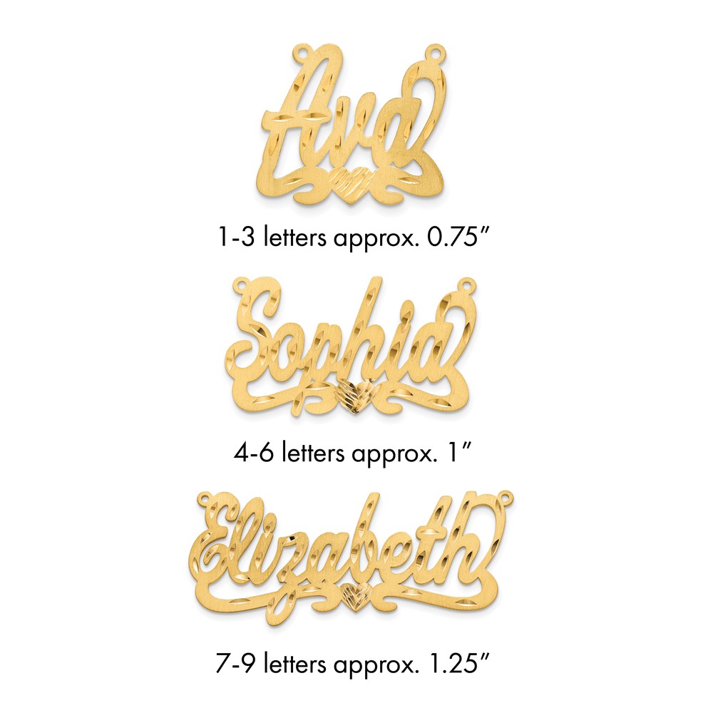 14K Yellow Gold Satin Diamond-cut Heart Name Plate