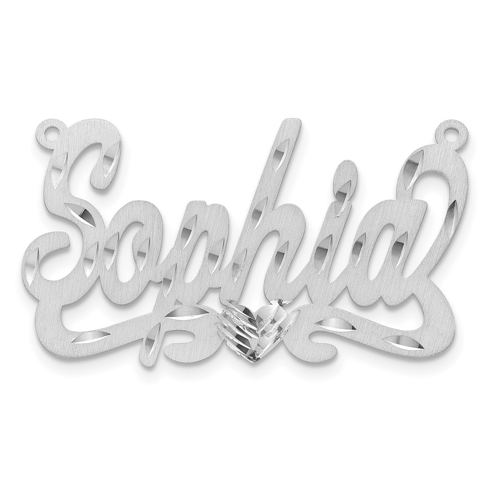 Sterling Silver/Rhodium-plated Satin Diamond-cut with Heart Name Plate