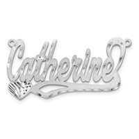 Sterling Silver Rhodium-plated Satin Diamond-cut Heart Name Plate view 4