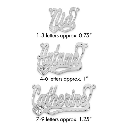 Sterling Silver Rhodium-plated Satin Diamond-cut Heart Name Plate