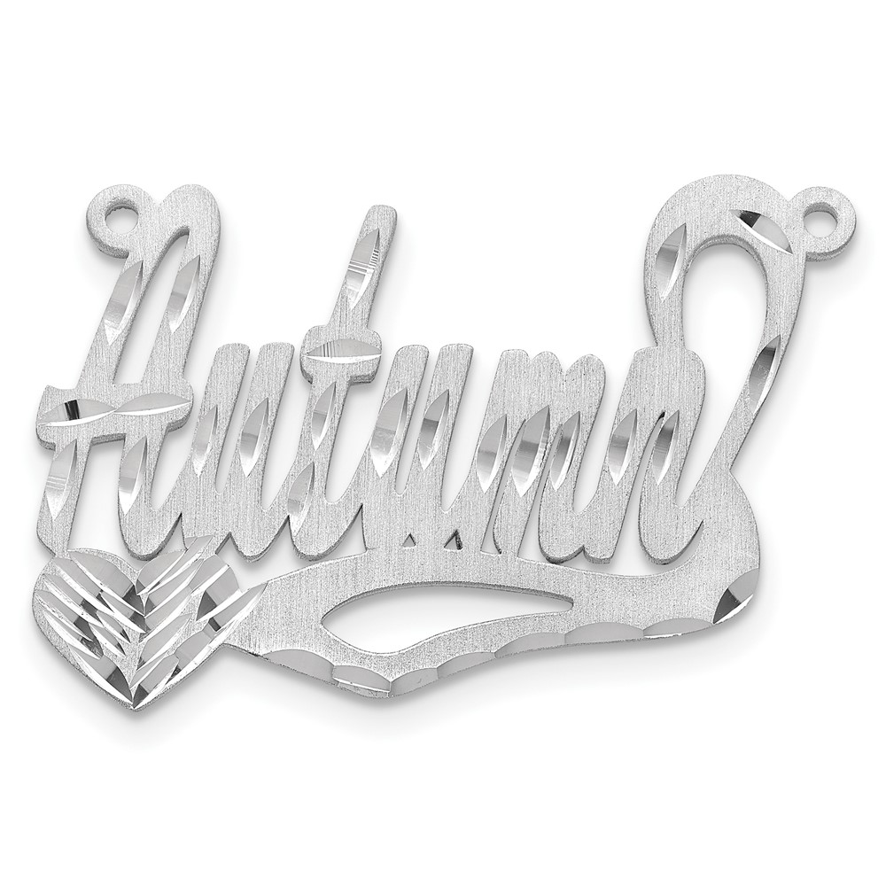 Sterling Silver/Rhodium-plated Satin Diamond-cut Heart Name Plate