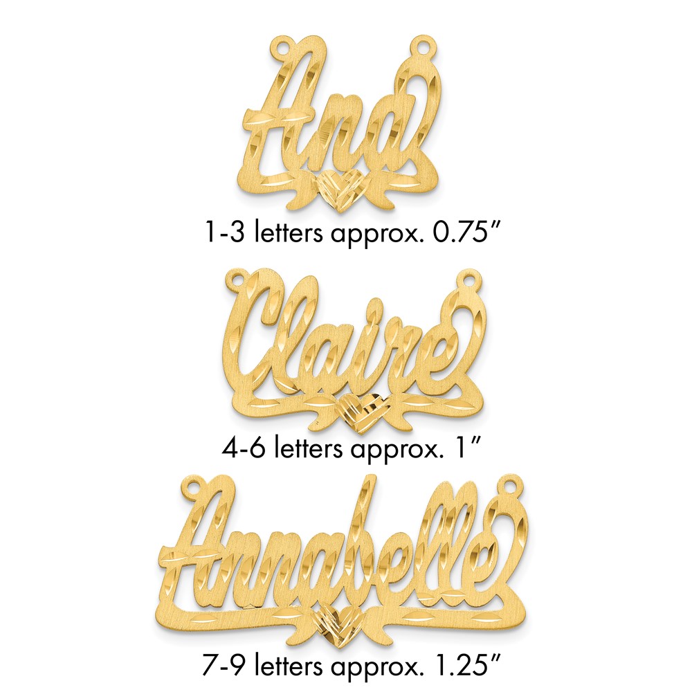 14K Yellow Gold Satin Diamond-cut Heart Name Plate