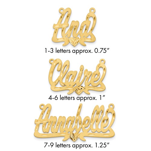 14K Yellow Gold Satin Diamond-cut Heart Name Plate
