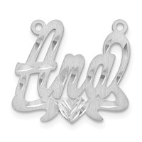 14K White Gold Satin Diamond-cut Heart Name Plate view 2