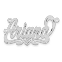 Sterling Silver Rhodium-plated Satin Diamond-cut Heart Name Plate view 4