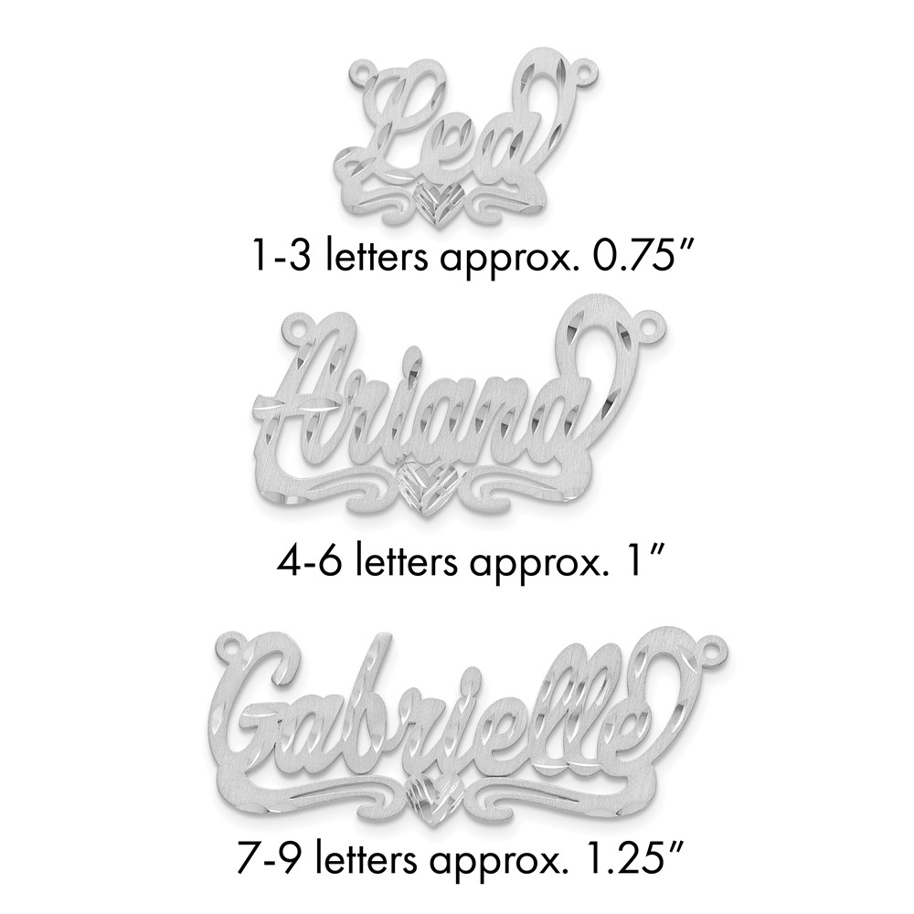 Sterling Silver Rhodium-plated Satin Diamond-cut Heart Name Plate