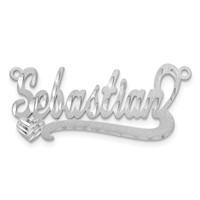 14K White Gold Satin Diamond-cut Heart Name Plate view 5