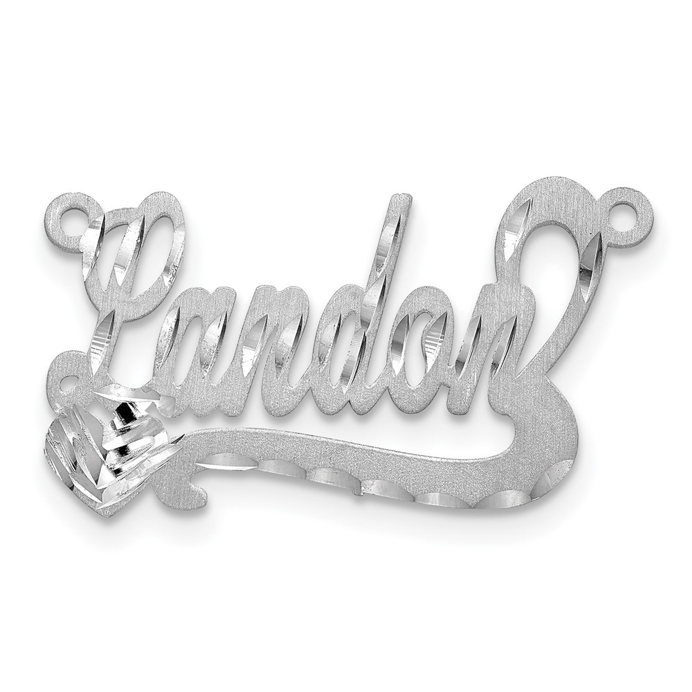 Sterling Silver/Rhodium-plated Satin Diamond-cut Heart Name Plate