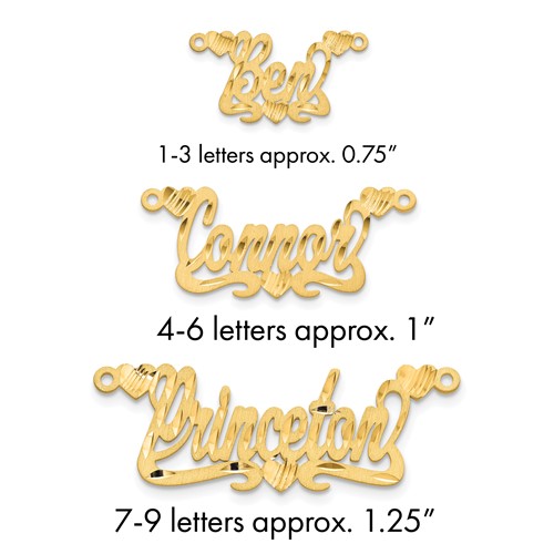 14K Yellow Gold Satin Diamond-cut Hearts Name Plate