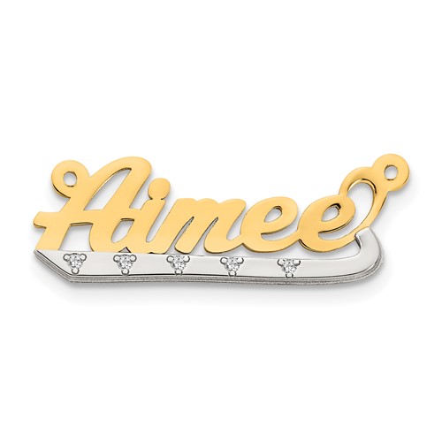 14K Two-tone 3D Diamond Name Plate