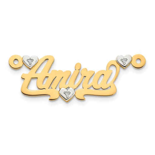 14K Two-tone 3D with Hearts Diamond Name Plate