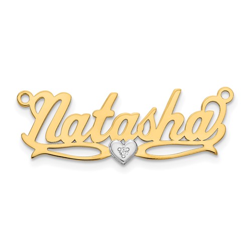 14K Two-tone 3D with Heart Diamond Name Plate