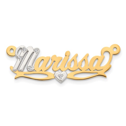 14K Two-tone 3D with Heart Diamond Name Plate