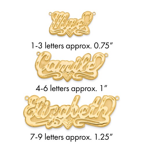 14K Yellow Gold 3D Diamond-cut Heart Name Plate