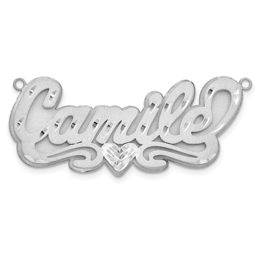 Sterling Silver/Rhodium-plated 3D Satin Diamond-cut Heart Name Plate