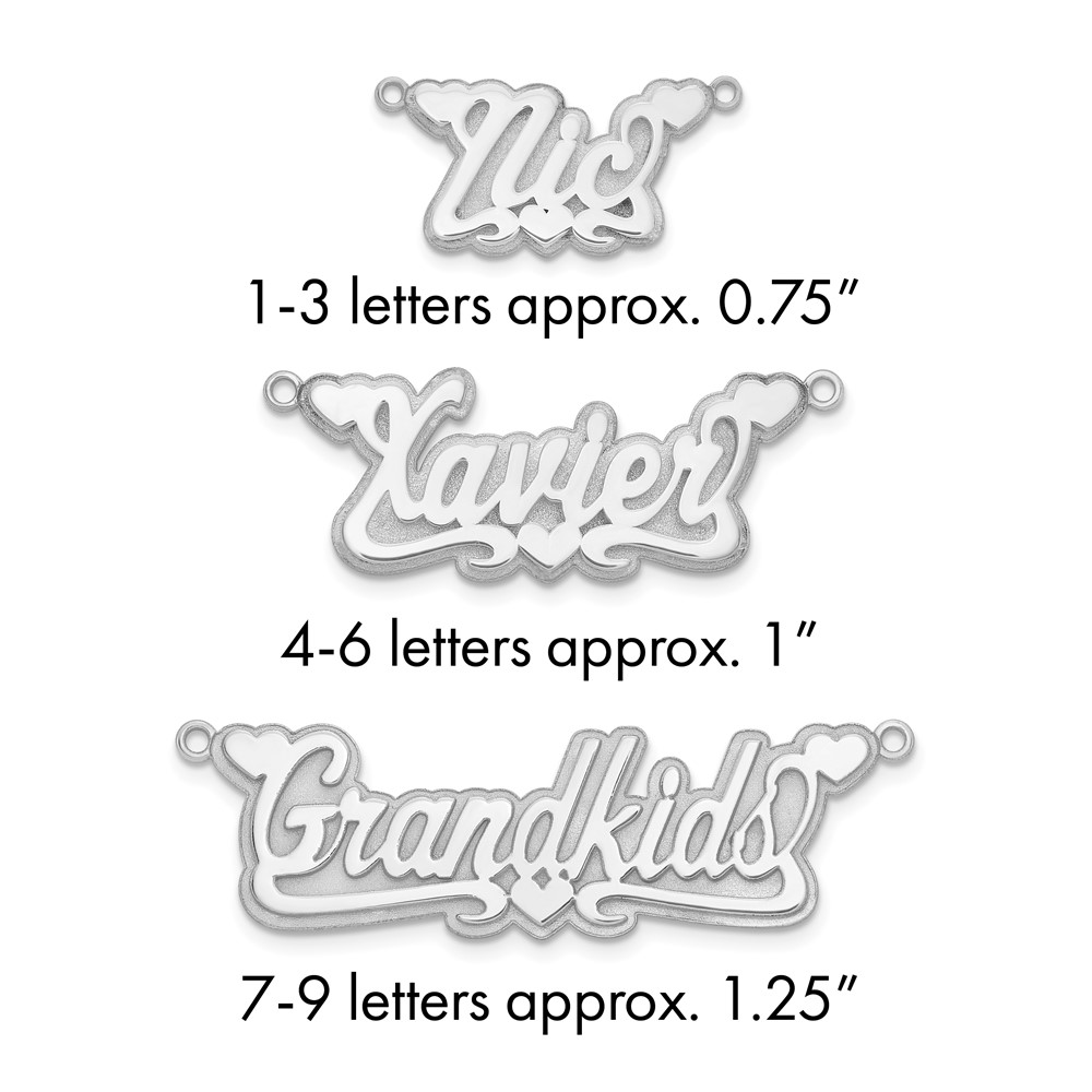 Sterling Silver Rhodium-plated 3D Polished Hearts Name Plate