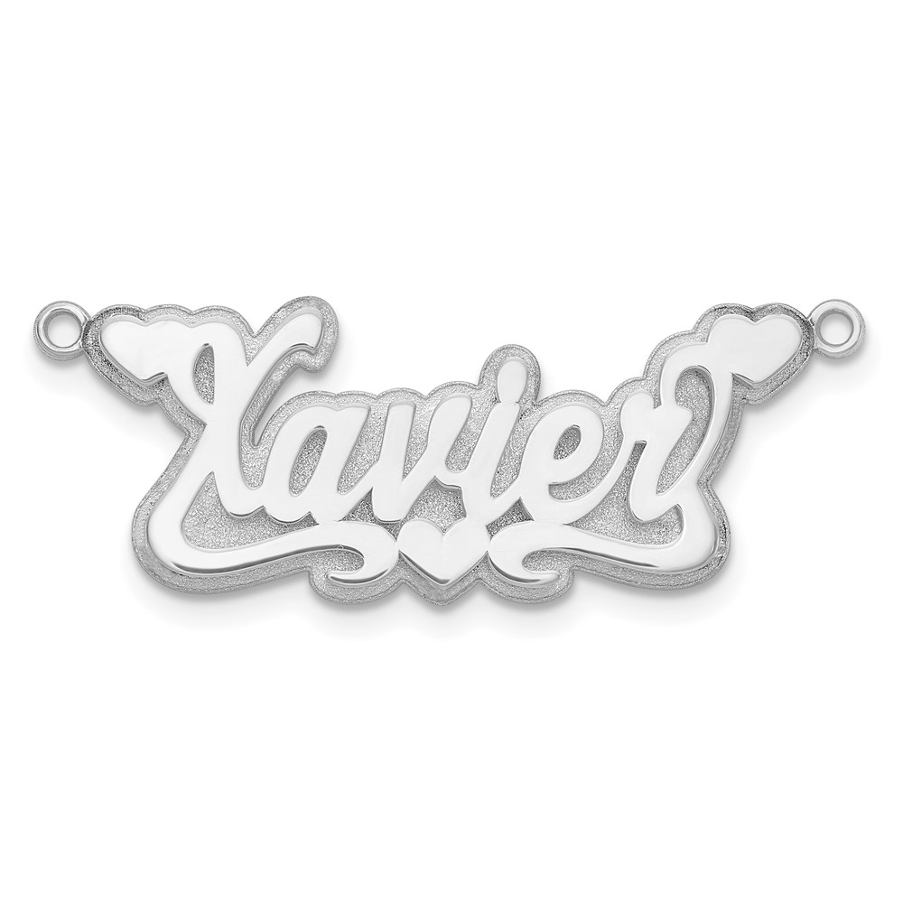 Sterling Silver/Rhodium-plated 3D Polished Hearts Name Plate