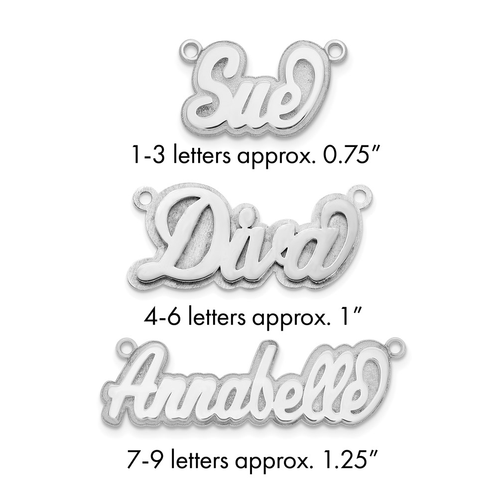 Sterling Silver Rhodium-plated 3D Polished Name Plate