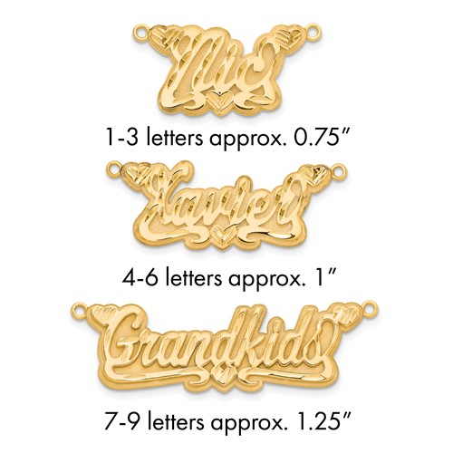 14K Yellow Gold 3D Diamond-cut Hearts Name Plate