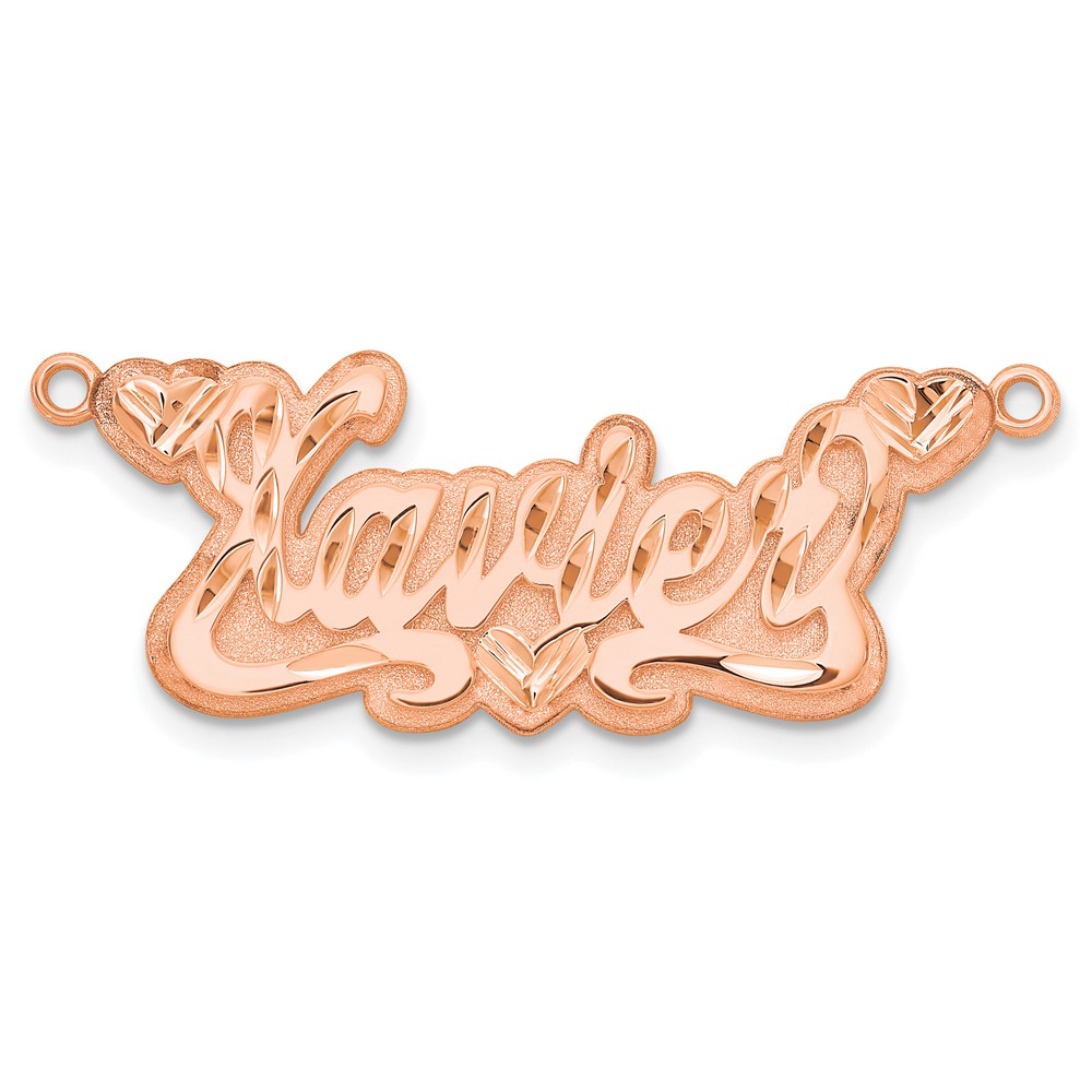 Sterling Silver/Rose-plated 3D Diamond-cut Hearts Name Plate