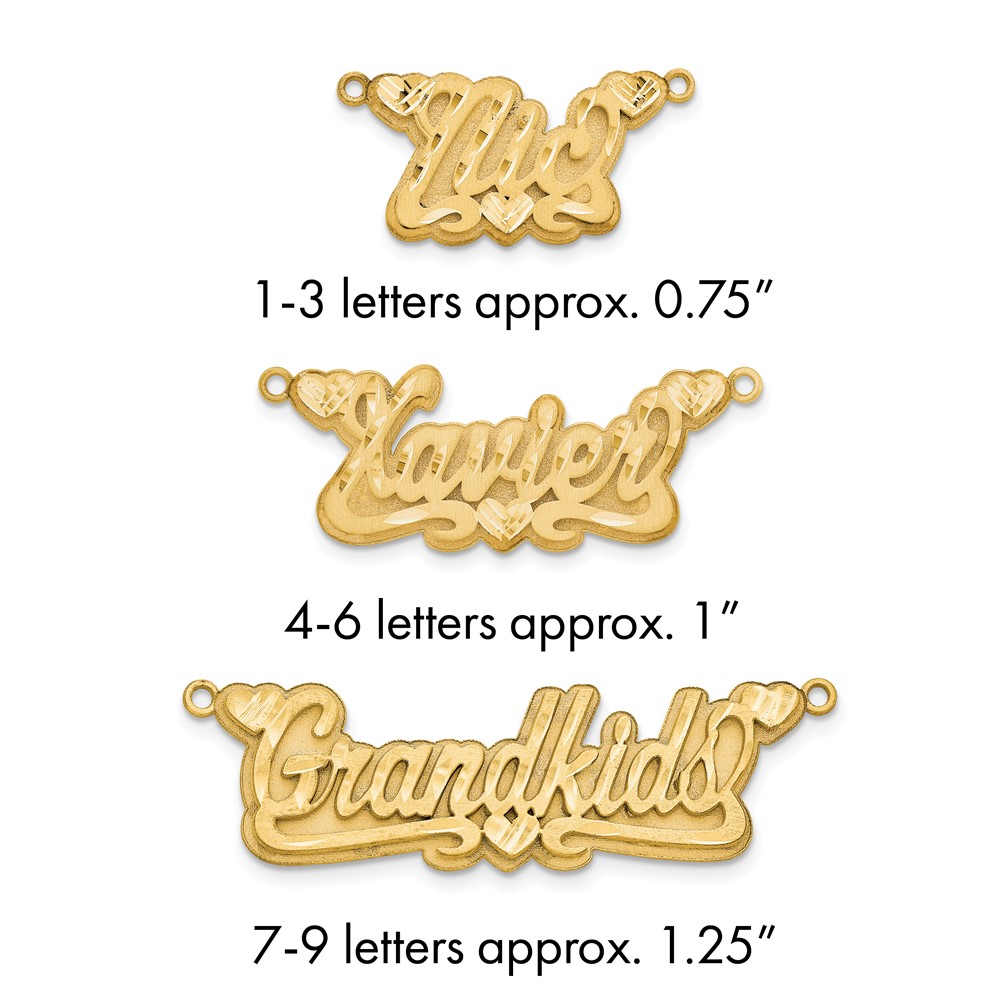 14K Yellow Gold 3D Satin Diamond-cut Hearts Name Plate