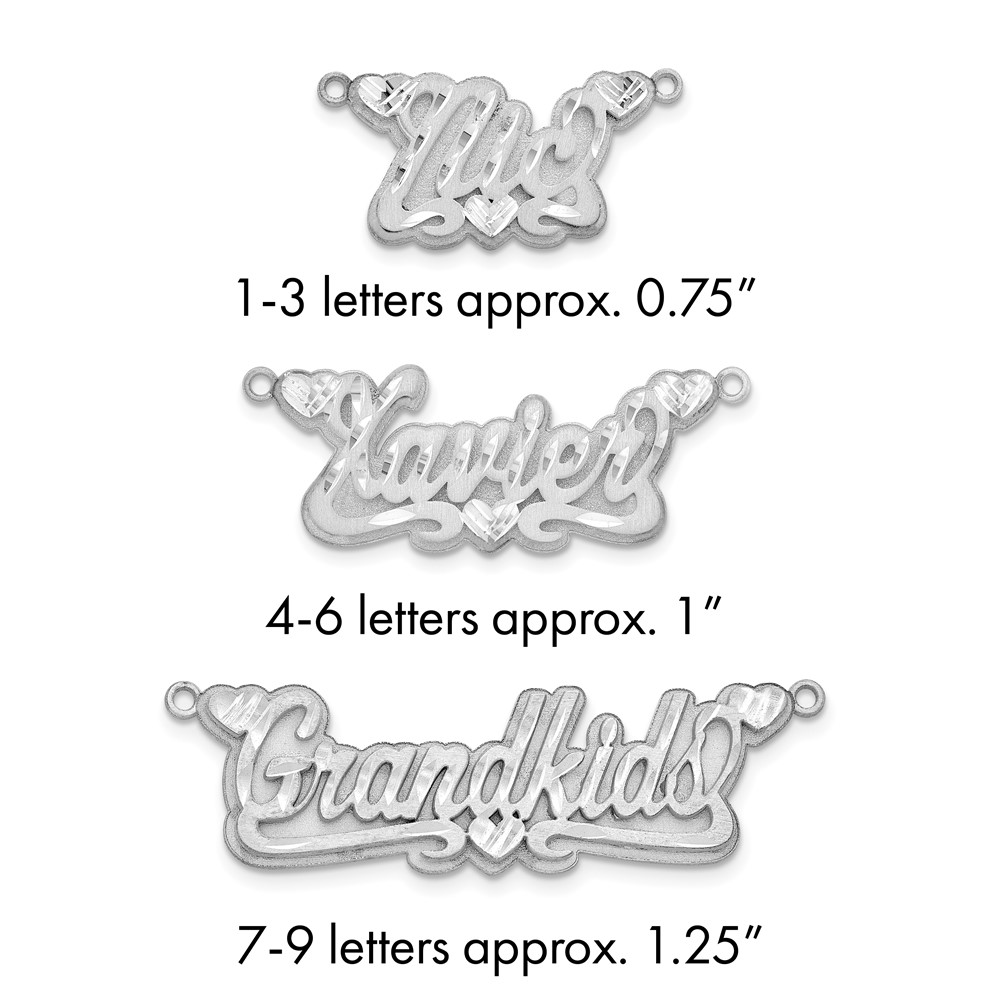 SS Rhodium-plated 3D Satin Diamond-cut Hearts Name Plate