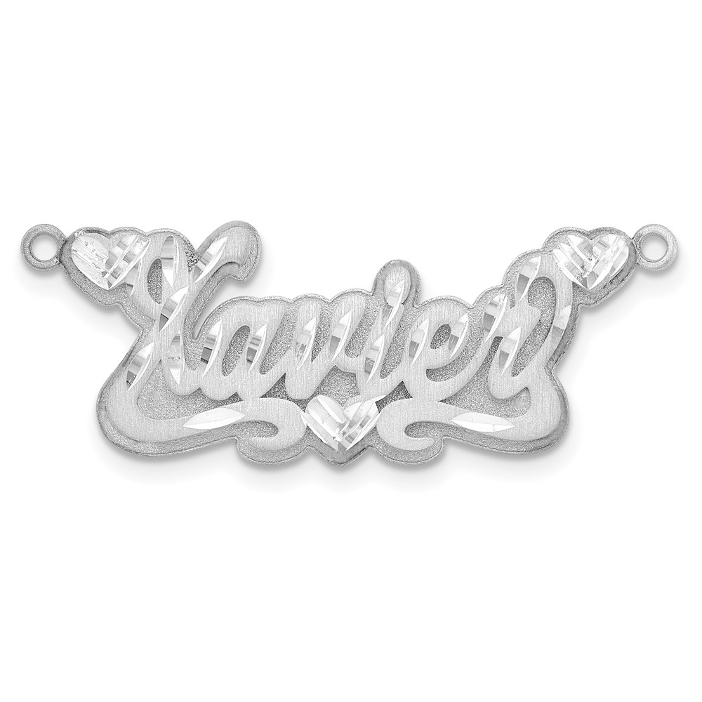 Sterling Silver/Rhodium-plated 3D Satin Diamond-cut Hearts Name Plate