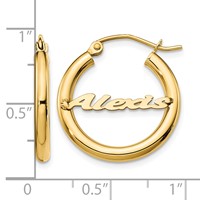 14K Yellow Gold Small Name Plate Hoop Earrings view 3