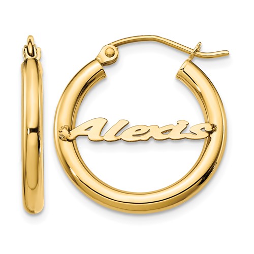 14K Yellow Gold Small Name Plate Hoop Earrings