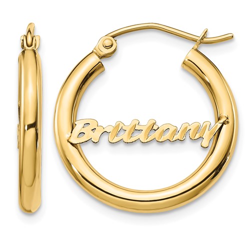 14K Yellow Gold Small Diamond-cut Name Plate Hoop Earrings