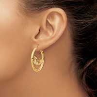 14K Yellow Gold Name Plate Hoop Earrings view 4