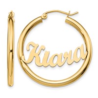 14K Yellow Gold Name Plate Hoop Earrings view 1