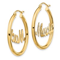14K Yellow Gold Diamond-cut Name Plate Hoop Earrings view 2