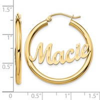 14K Yellow Gold Diamond-cut Name Plate Hoop Earrings view 3