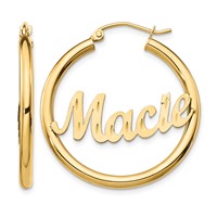 14K Yellow Gold Diamond-cut Name Plate Hoop Earrings view 1