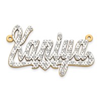 14K Yellow Gold and Rhodium 3D Diamond with Heart Name Plate view 1