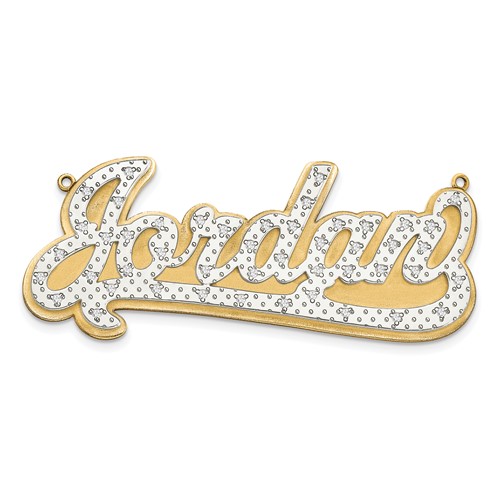 14K Yellow Gold and Rhodium 3D Diamond Name Plate