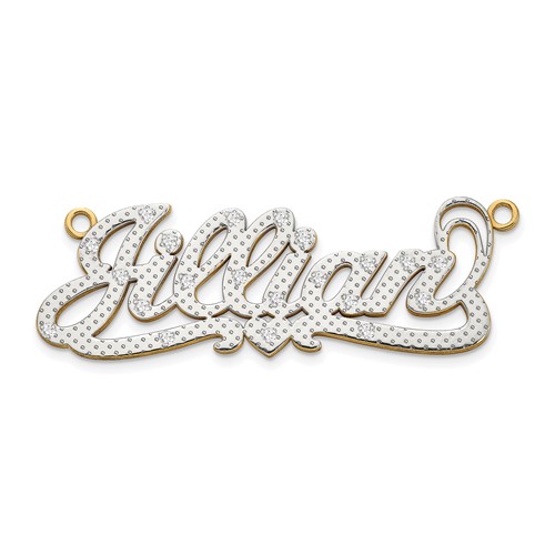 14K Yellow Gold and Rhodium 3D Diamond with Heart Name Plate