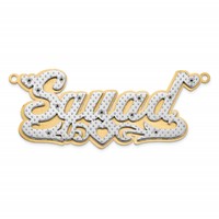 14K Yellow Gold and Rhodium 3D Diamond with Heart Name Plate view 1