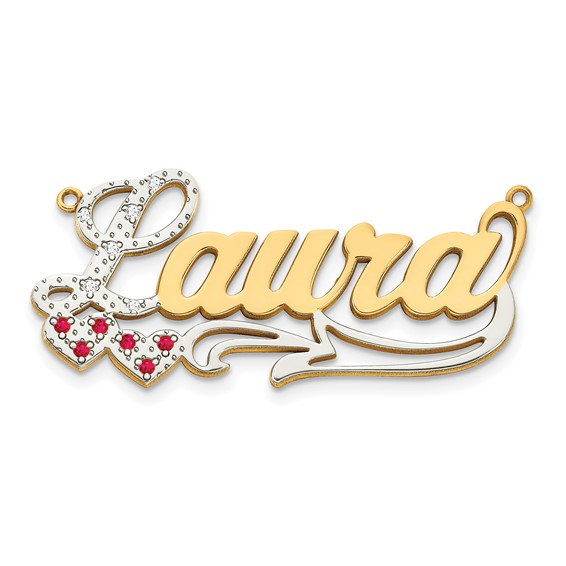 3-Dimensional Diamond & Ruby Name Plate Pendant