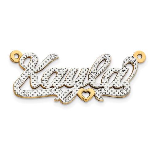 14K Yellow Gold and Rhodium 3D Diamond Name Plate