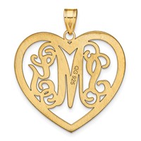 Sterling Silver Gold-plated Large Monogram Heart Pendant view 4