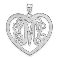 Sterling Silver Rhodium-plated Large Monogram Heart Pendant view 4