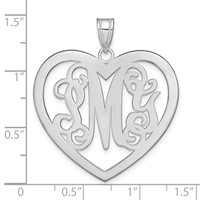 Sterling Silver Rhodium-plated Large Monogram Heart Pendant view 3